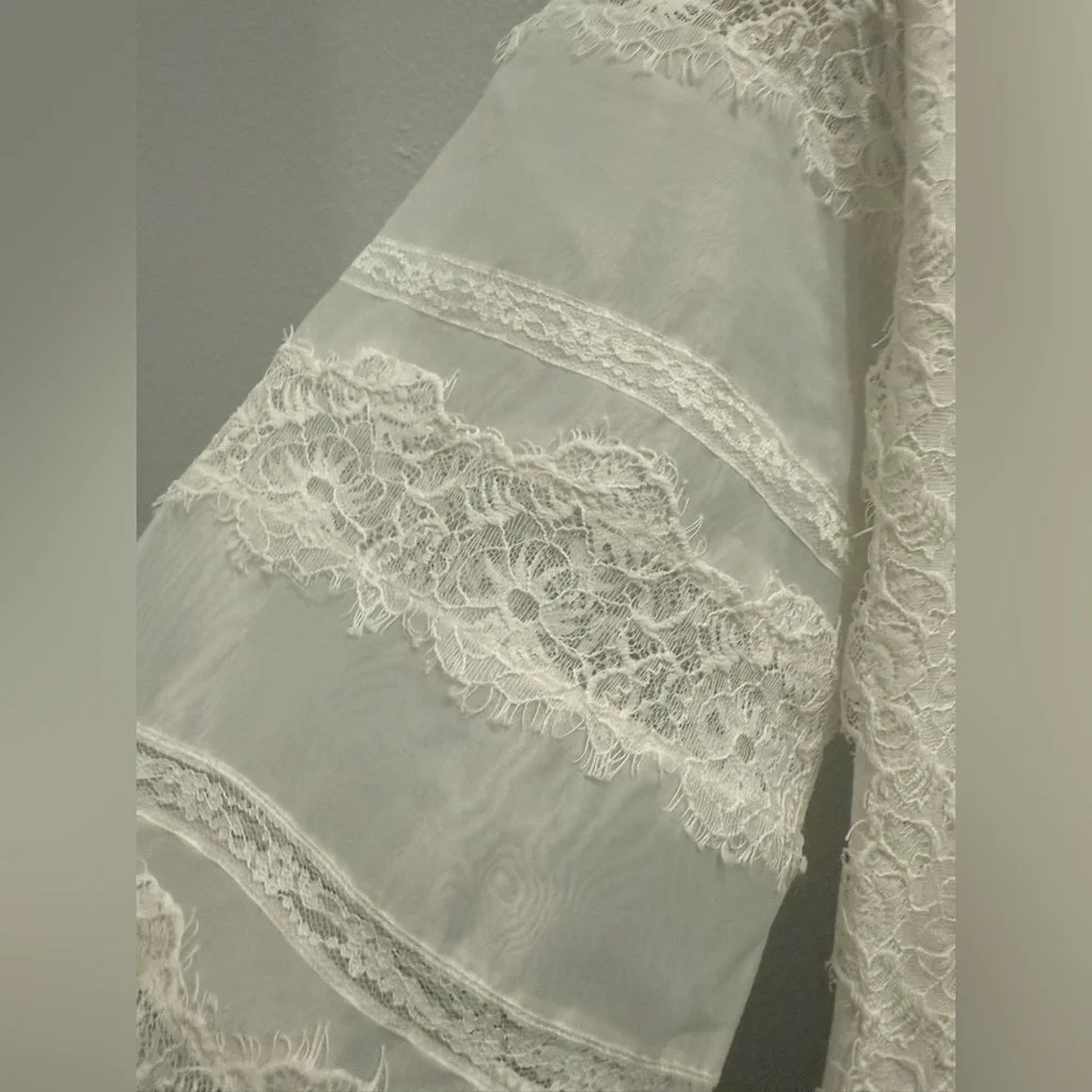 NWT Cinq à Sept White Lace Stefania Trim Shirt 3/4 Sleeve Blouse Size XS - Picture 8 of 12